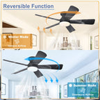 42-Inch Low Profile Ceiling Fan with Light - Dimmable LED, 6-Speed and 3 CCT, Quiet DC Motor, Remote Control, 5 Black Blades for Indoor/Outdoor