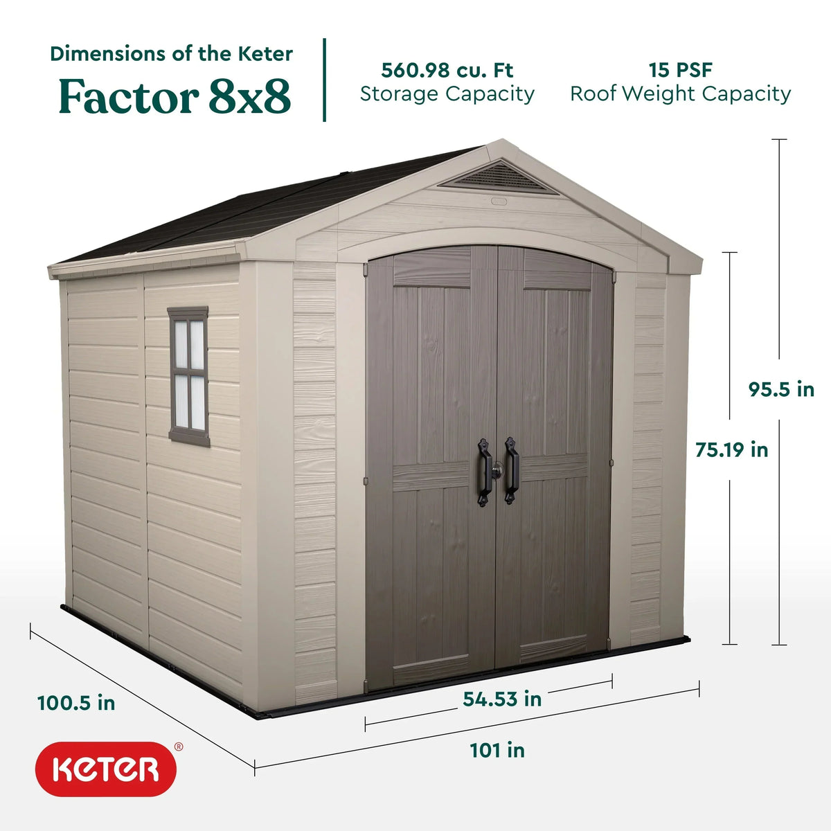 Keter Resin Outdoor Storage Shed, 8 x 11 Foot, 550 Cu. Ft., Taupe