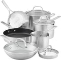KitchenAid 10 Piece 3-Ply Base Brushed Stainless Steel Induction Cookware Set With Nonstick Grill Pan