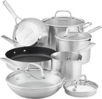 KitchenAid 10 Piece 3-Ply Base Brushed Stainless Steel Induction Cookware Set With Nonstick Grill Pan