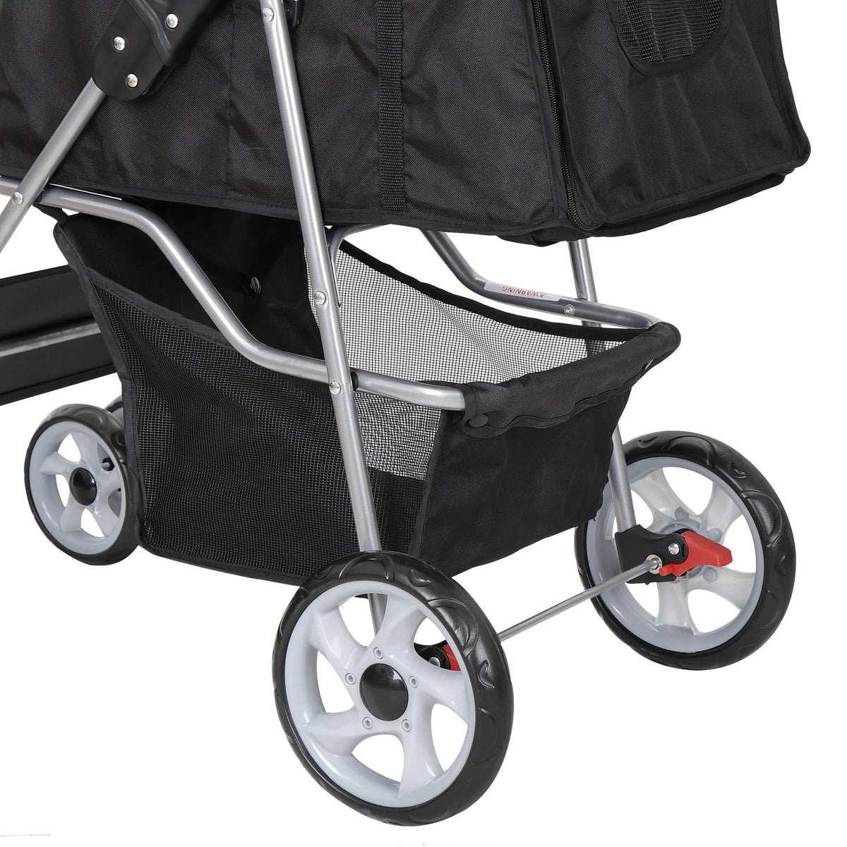 HomGarden 4 Wheel Foldable Pet Stroller Carrier Cart With Storage Basket And Cup Holder - Black
