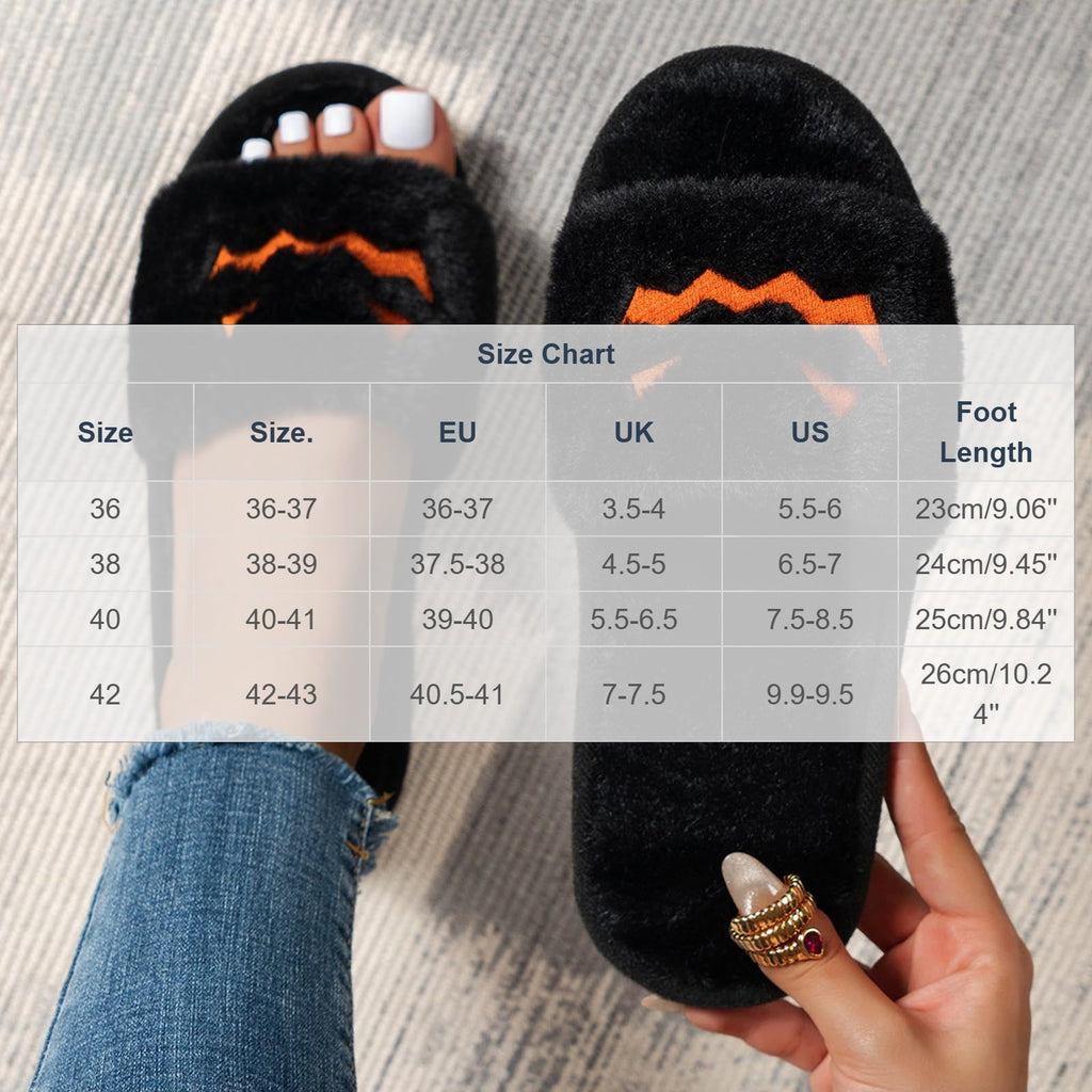 Soft Plush Cozy Open Toe Indoor Outdoor Fuzzy Slippers Women House Slippers Warm Winter Flat Shoes Winter Warm Halloween Slippers