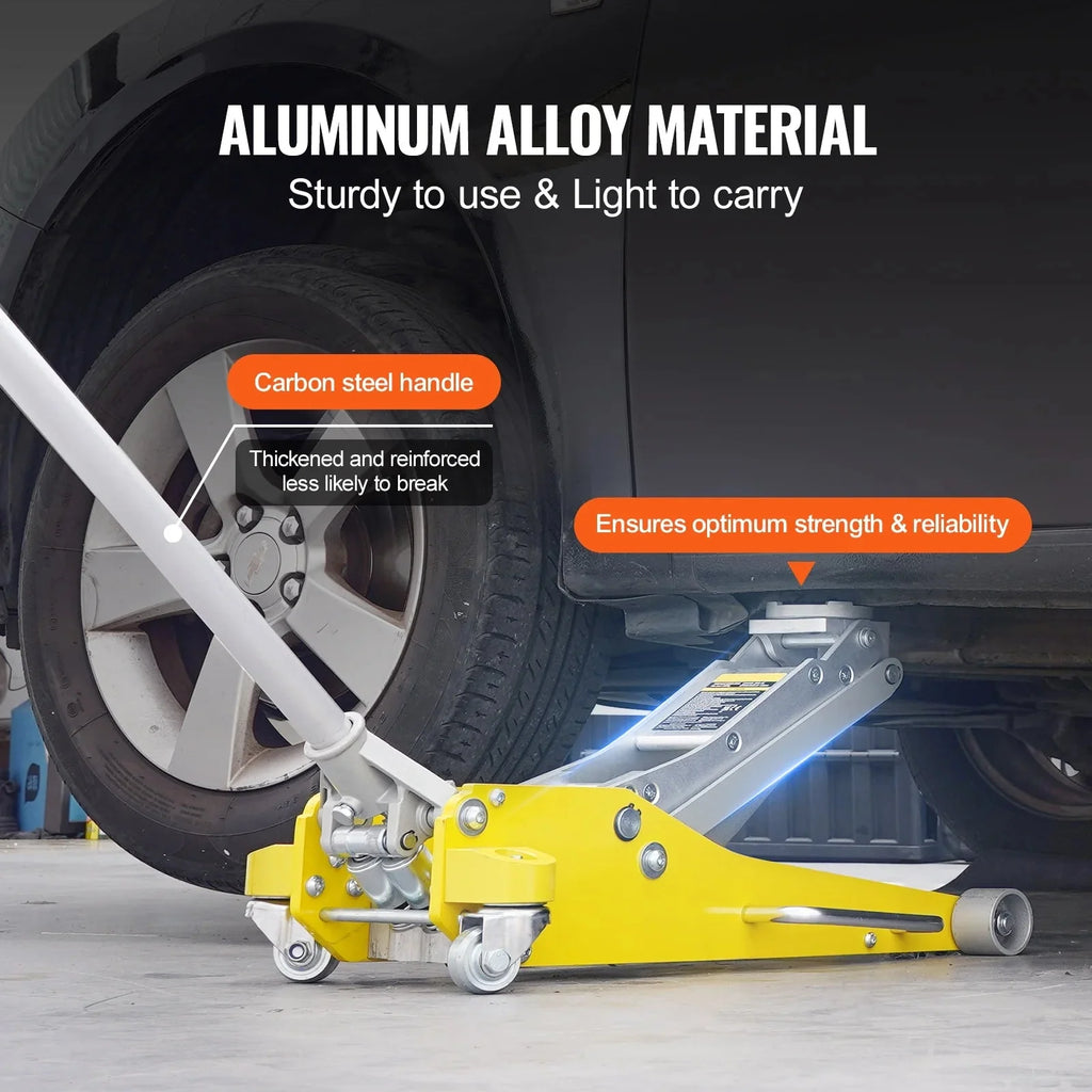KFFKFF Low Profile Aluminum Floor Jack, 3 Ton Capacity, 3.7-18.3 Inch Lift Range, Dual Piston