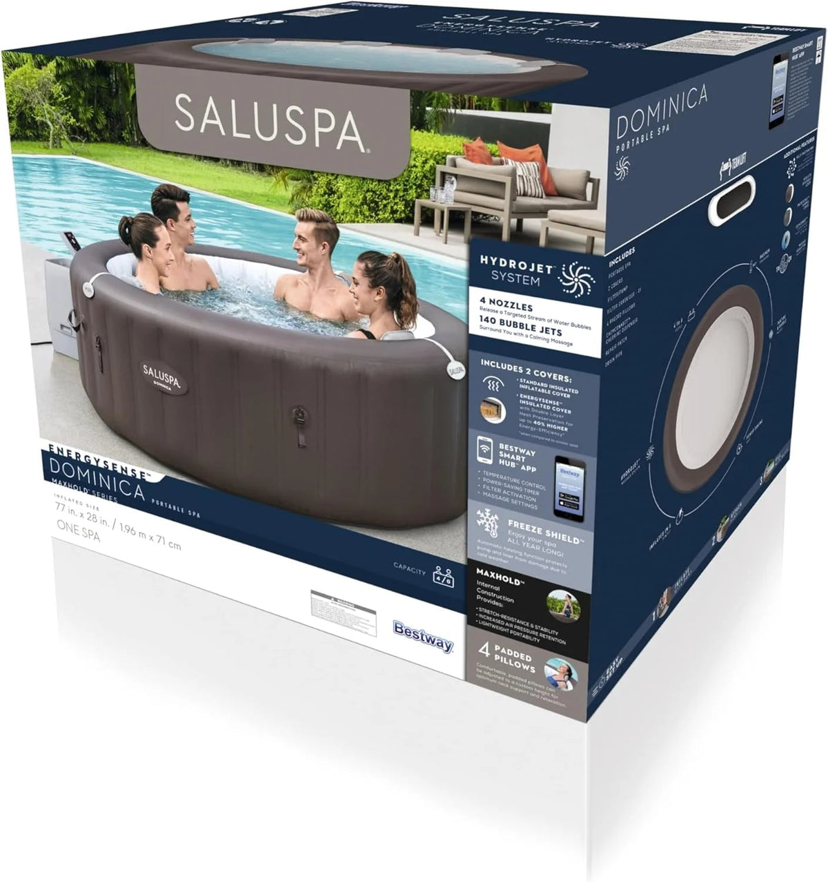 Bestway SaluSpa Miami Inflatable Hot Tub Spa, 71 x 26 in, 2-4 Person, Black - 60104E