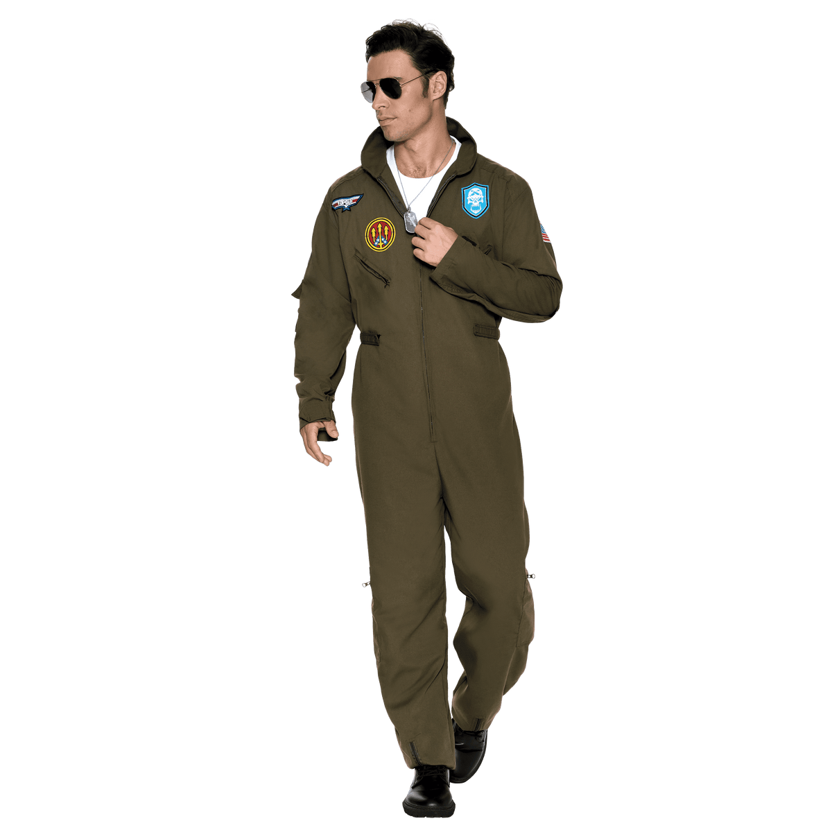 Joyfy Flight Pilot Costume for Adults Pilots Uniform Costume Movie Icon Green Jumpsuit for Men Halloween Party Fancy Dress up Cosplay