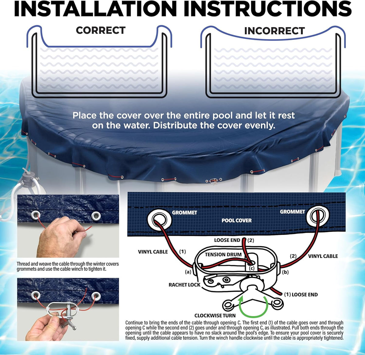 15 ft Round Pool Cover for Above Ground Pools, Above Ground Pool Cover, Winter Pool Cover, Navy Blue