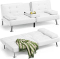 Homall Faux PU Leather Futon Sofa Bed, 65 x 30.7 x 28 in, Adjustable Recliner With Cup Holders