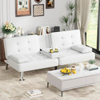 Homall Faux PU Leather Futon Sofa Bed, 65 x 30.7 x 28 in, Adjustable Recliner With Cup Holders