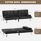 Homall Faux PU Leather Futon Sofa Bed, 65 x 30.7 x 28 in, Adjustable Recliner With Cup Holders