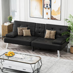 Homall Faux PU Leather Futon Sofa Bed, 65 x 30.7 x 28 in, Adjustable Recliner With Cup Holders