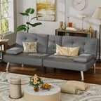 Homall Faux PU Leather Futon Sofa Bed, 65 x 30.7 x 28 in, Adjustable Recliner With Cup Holders