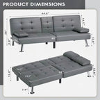 Homall Faux PU Leather Futon Sofa Bed, 65 x 30.7 x 28 in, Adjustable Recliner With Cup Holders