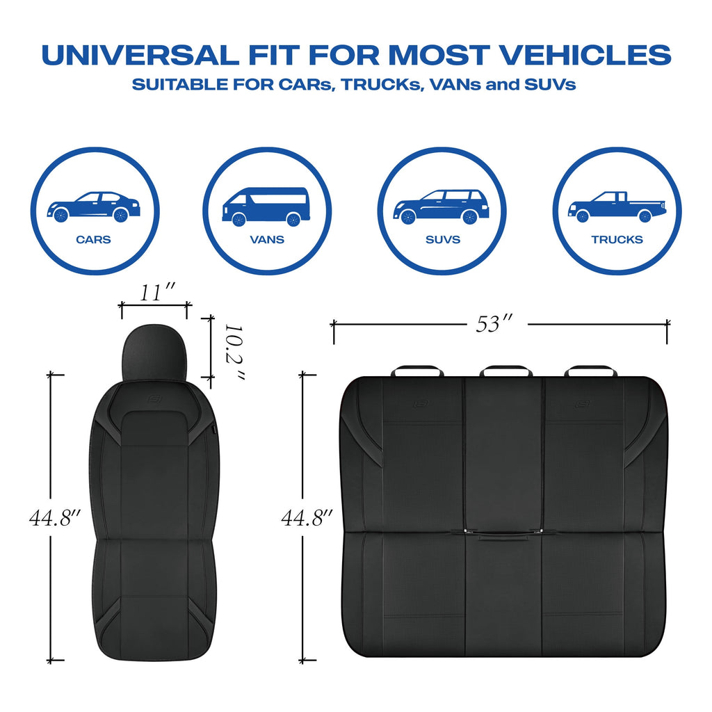 Skechers Premium Leather Car Seat Cover – Front Seat, Durable, Breathable, Universal Fit for Cars, SUVs, and Trucks - Black