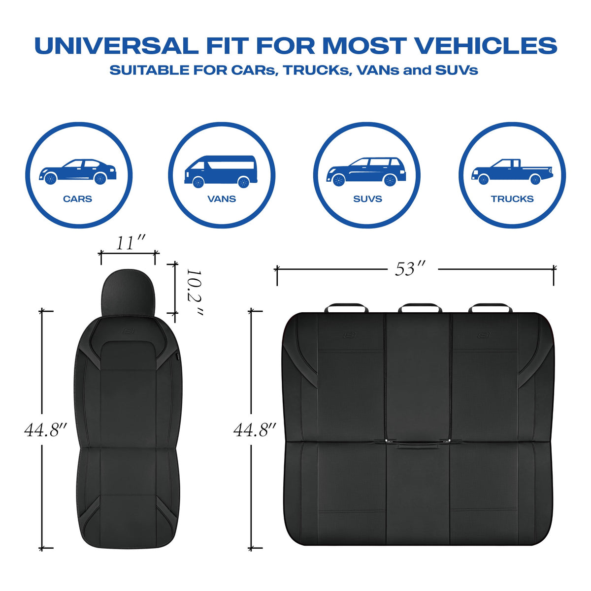 Skechers Premium Leather Car Seat Cover – Front Seat, Durable, Breathable, Universal Fit for Cars, SUVs, and Trucks - Black