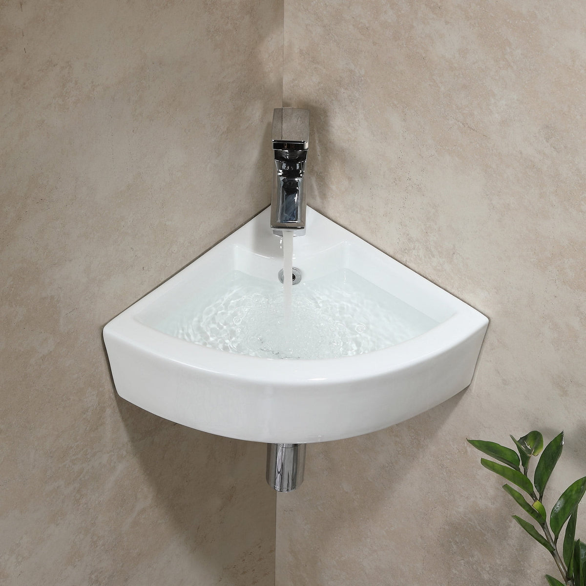 HOROW Sink Ceramic Wall Mount Bathroom Corner Small White 18"