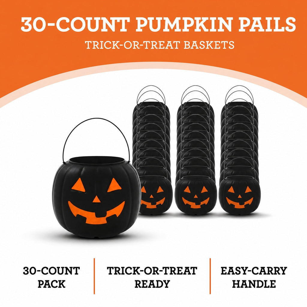 30-Count Jack-o'-Lantern Trick-or-Treat Pail, Black, 8", Halloween by Way To Celebrate