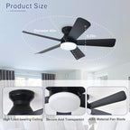 42-Inch Low Profile Ceiling Fan with Light - Dimmable LED, 6-Speed and 3 CCT, Quiet DC Motor, Remote Control, 5 Black Blades for Indoor/Outdoor