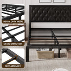 Lifezone Bed Frame with Upholstered Headboard, Queen, Metal Support, No Box Spring Needed, Modern Black