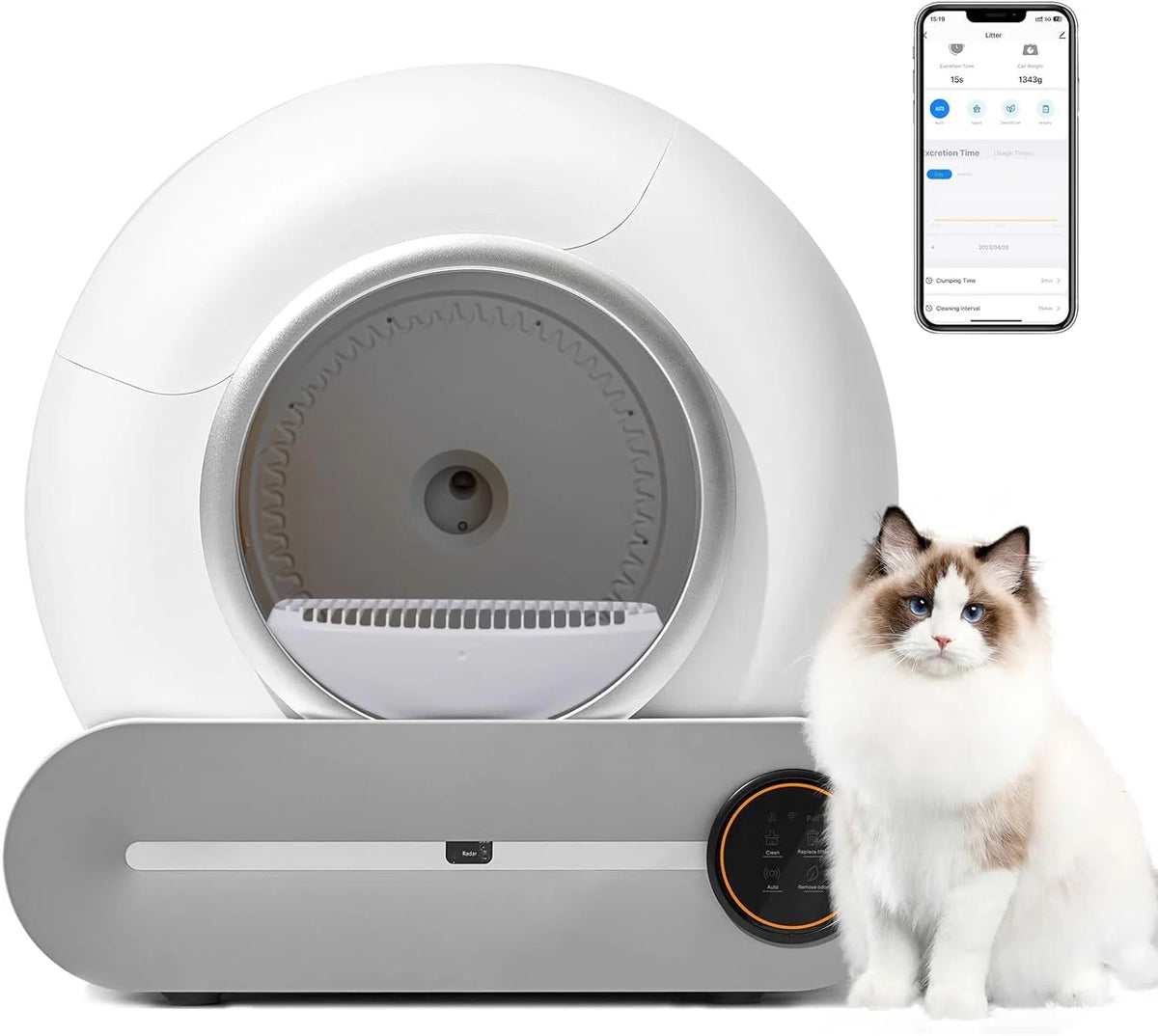 Automatic Cat Litter Box, White, 65L Capacity, 9L Collection Bin - TYSD-1
