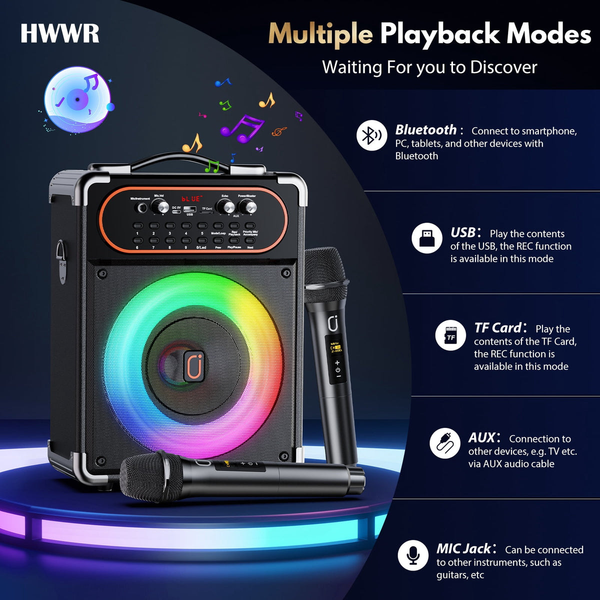 JYX Karaoke Machine for Adults, Home Karaoke Speaker System with 2 Microphones, Portable Bluetooth Speaker with DJ Lights, Reverb Adjustment, S68