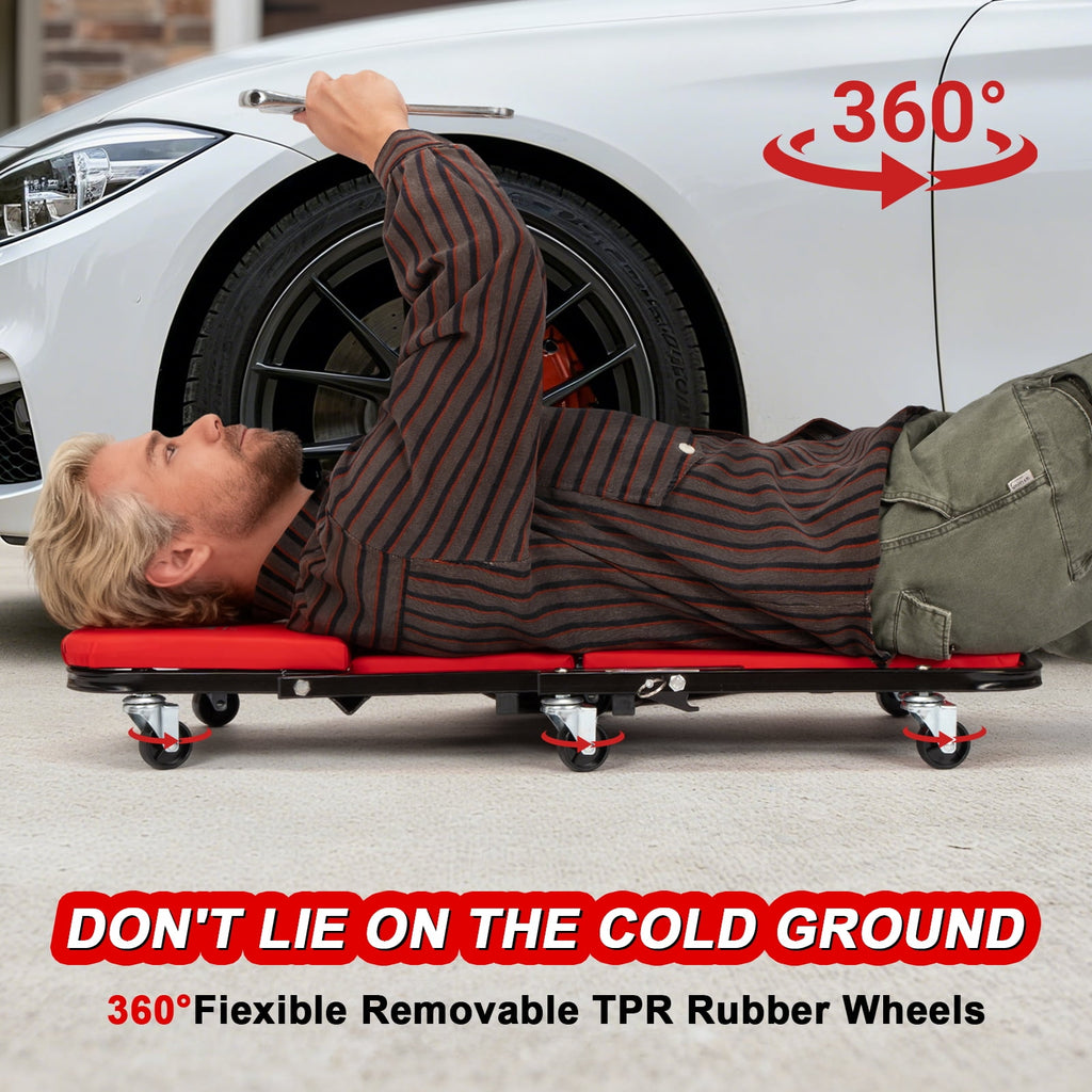 36 inch Foldable Creeper Seat, 2 in 1 Rolling Folding Car Creeper/Stool, 6 Pcs 2" Casters, 330 Lbs Weight Capacity, Wheels for Garage, Shop, Auto