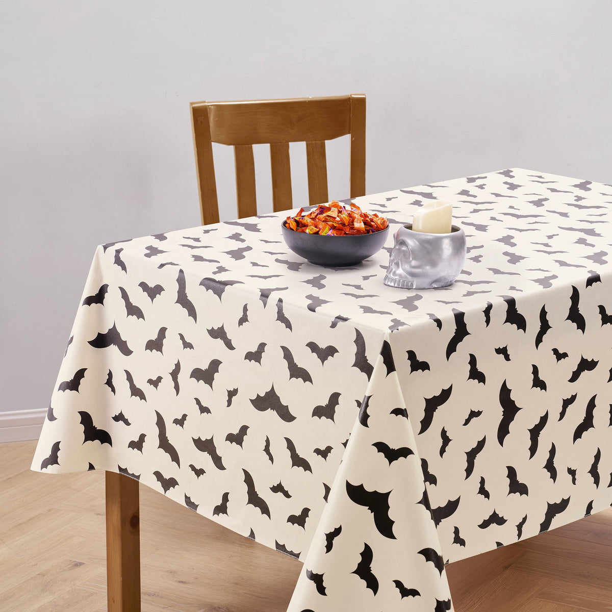 Way To Celebrate Halloween PEVA Tablecloth Indoor & Outdoor Table 60" x 84" - Bat Toss