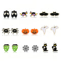 9 Pairs Halloween Earrings Studs- Pumpkin Spider Web Ghost Bat Dangle Earrings for Women, Halloween Outfits Accessories, Costume Party Favors