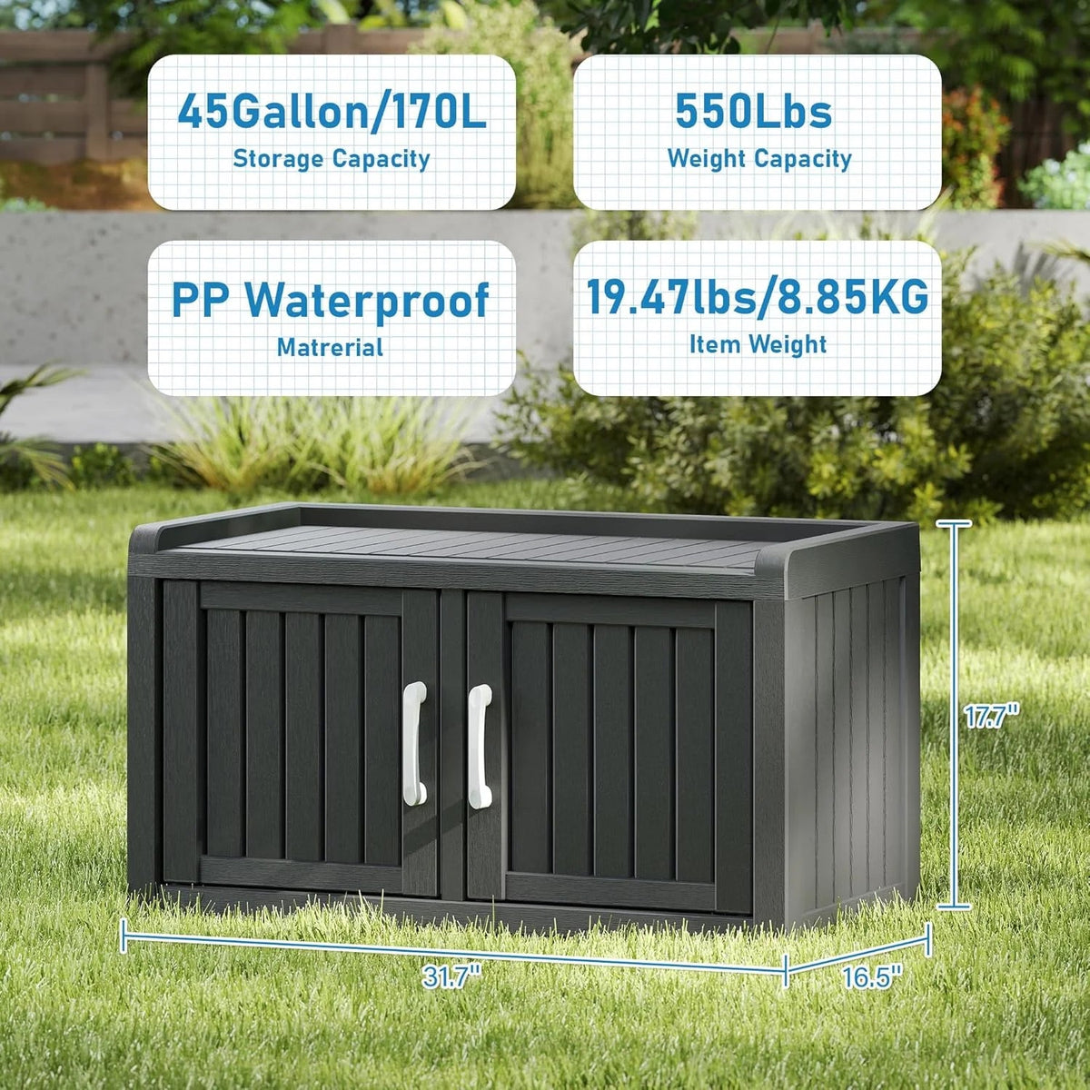 KAMABOKO Outdoor Shoe Storage Cabinet, Black, 2 Doors