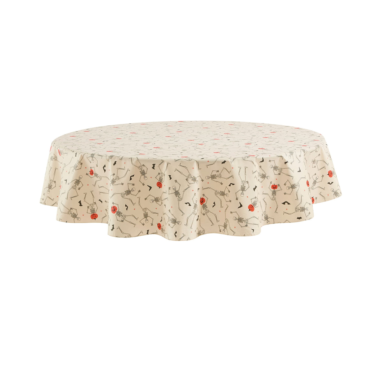 Way To Celebrate Halloween PEVA Tablecloth, For Table 70" Round - Skeleton Pumpkin Head Toss