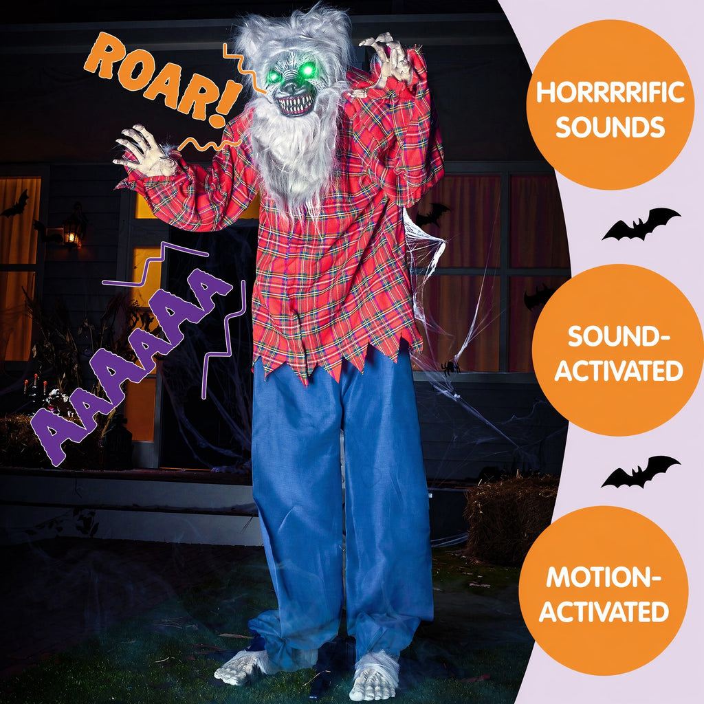 Joyfy 5.3 Ft Standing Werewolf Large Halloween Decorations Outdoor, Scary Life Size Animatronics, Sound & Motion Activated with LED Eyes, Moving Arms