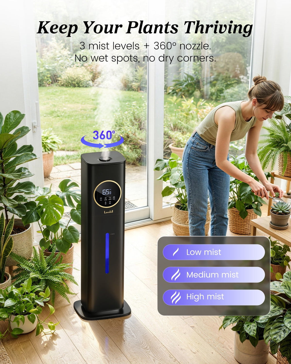 Humidifiers for Room Bedroom, 2.1Gal/8L Humidifiers for Home, Large Room, Top Fill Whole House Cool Mist for Plants Baby(Black)