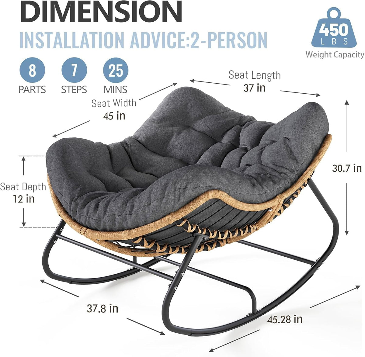 SWITTE Outdoor Rocking Chair - Oversized Wicker Papasan Egg Chair