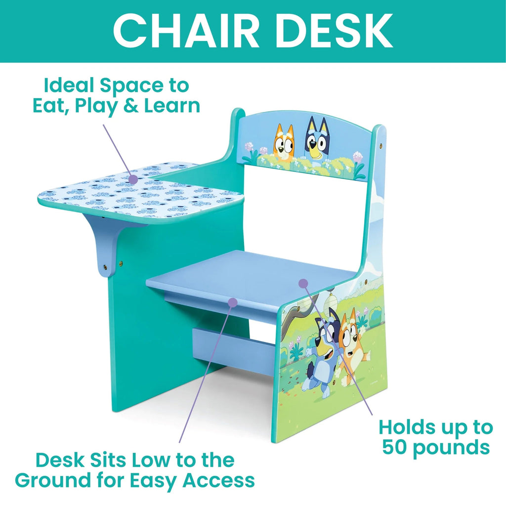 Delta Children Bluey 3-Piece Toddler Bedroom Set With Bed, Chair Desk And Toy Organizer - Blue