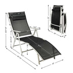 7 Position Folding Outdoor Chaise Lounge Chair With Cushion And Pillow