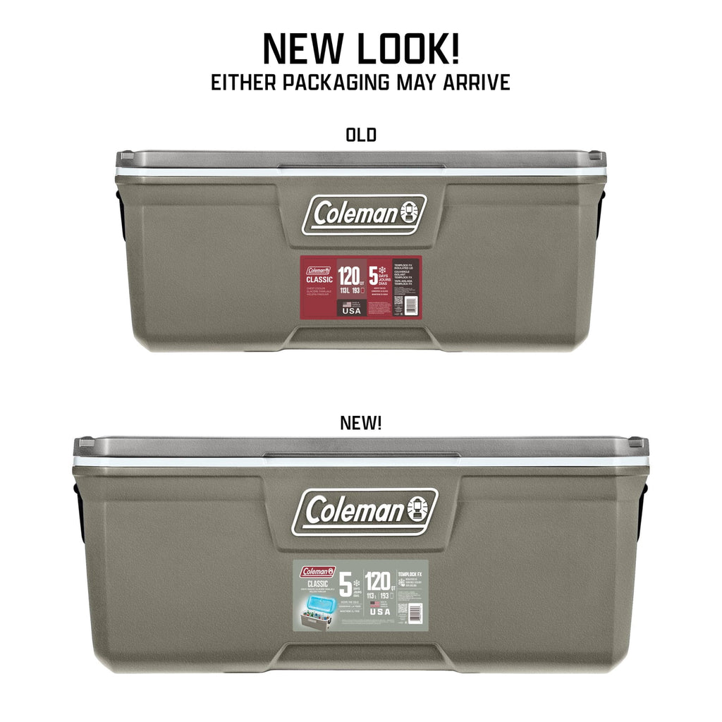 Coleman Classic 120 QT Hard-Sided Ice Chest Cooler, Silver Ash