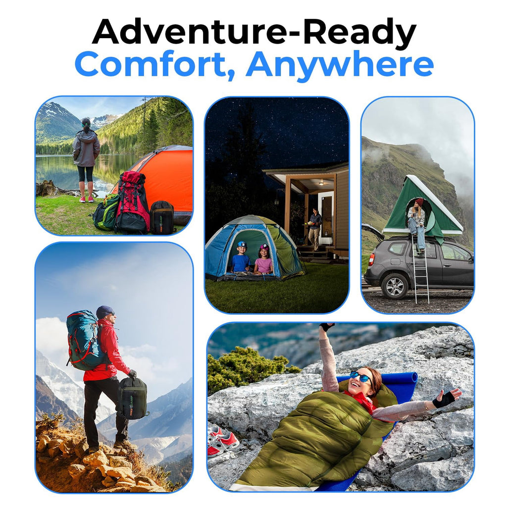 SereneLife SLSBX9 - Double Sleeping Bag with Two Pillows- Lightweight & Waterproof Sleeping Bag for Adults or Teens, For Camping, Backpacking or