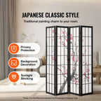 KFFKFF 4-Panel Japanese Room Divider Screen, Wooden Folding Privacy Screen for Indoor Use, Portable Partition for Room Separation and Decoration in