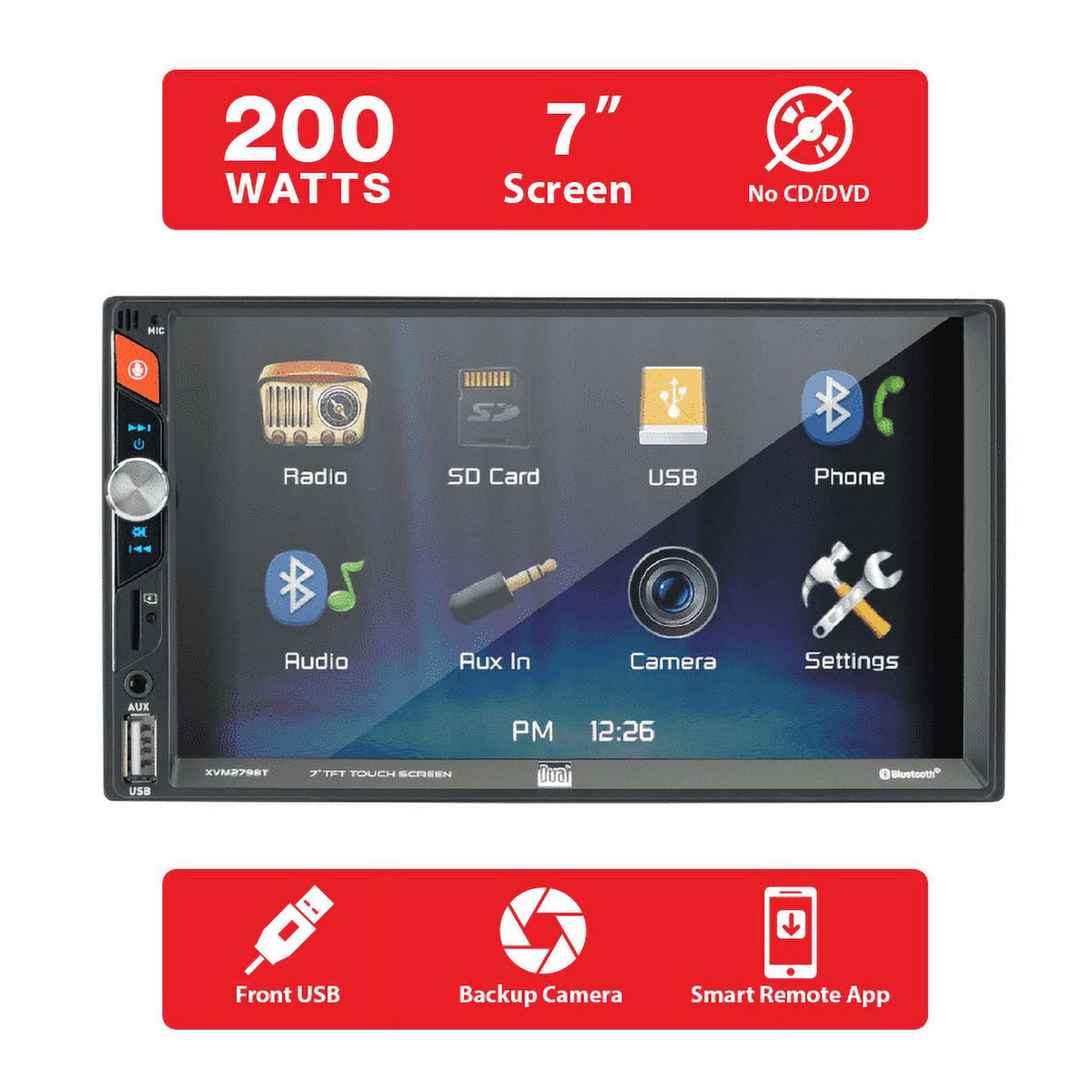 Dual Electronics 7" LED Touchscreen Car Stereo Receiver – Double DIN, Bluetooth, USB – XVM279BT (New)