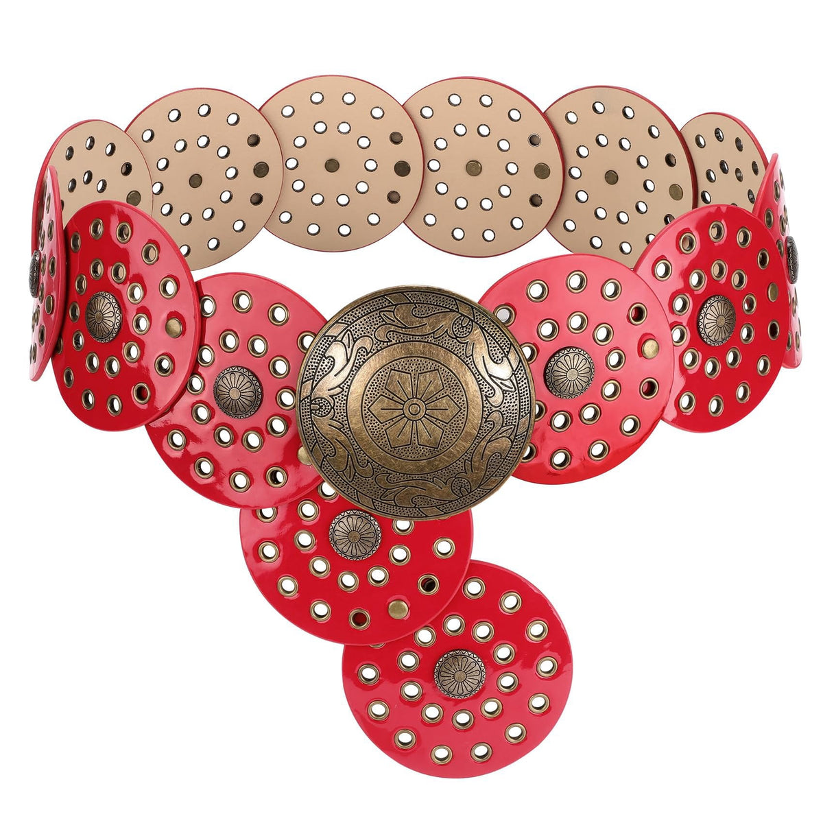 Women's Concho Disc Belt Western Cowboy Cowgirl Wide Leather Boho Country Waist Belts for Dress Jeans