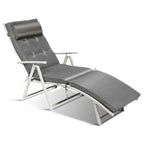 7 Position Folding Outdoor Chaise Lounge Chair With Cushion And Pillow