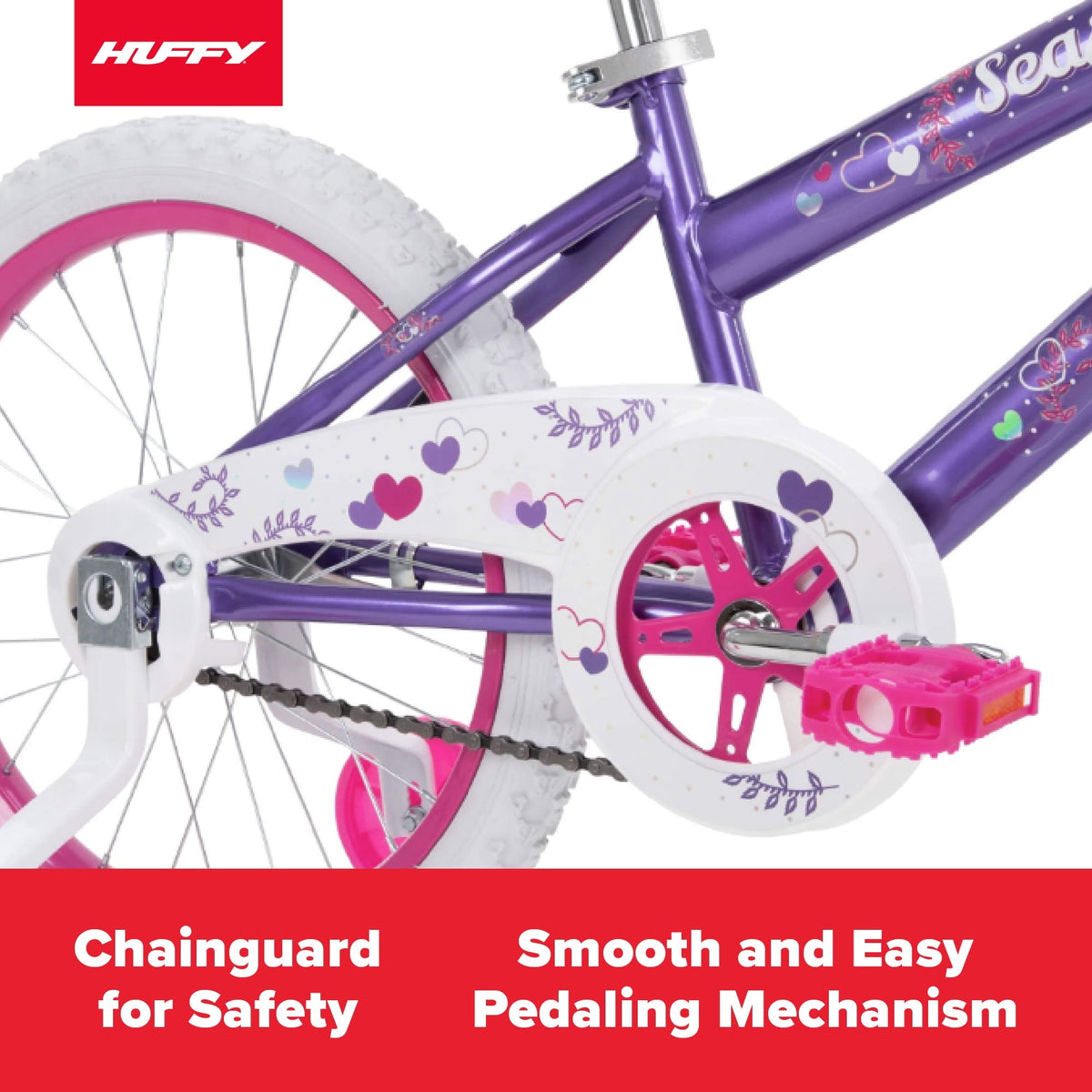 Huffy Sea Star 18in Kids Bicycle, Purple, Ages 4+, Training Wheels, Single-Speed