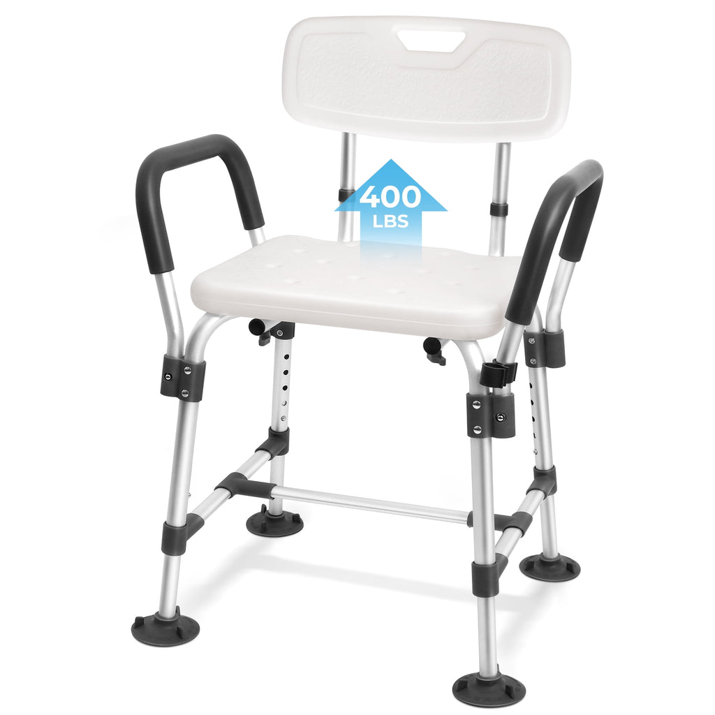 COSYWILL Shower Chair for Inside Shower,Bath Chair with Arms and Back,Heavy Duty Safety Shower Bench with Height Adjustable Bath Seat,White