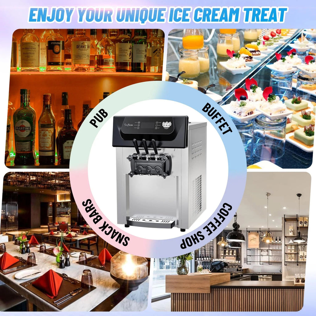 Commercial Soft Serve Ice Cream Machine, 2200W, 3 Flavor, 5.3-7.4 Gal/Hr - ICE_CREAM_MAKER