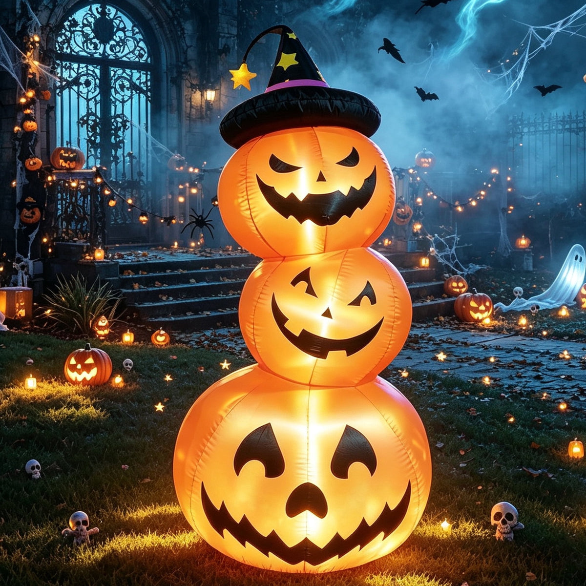Faburo 12 ft Halloween Inflatable Ghost with Skull and Bleeding Eyeball, Outdoor Blow Up Yard Decoration for Party and Garden