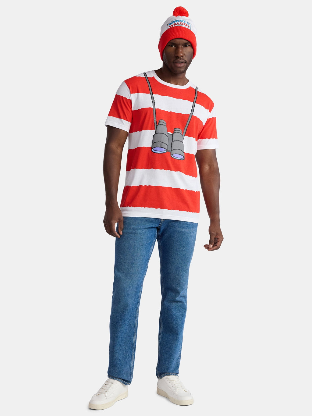Where's Waldo, Men's & Big Men's Graphic Halloween Cosplay T-Shirt and Matching Character Beanie