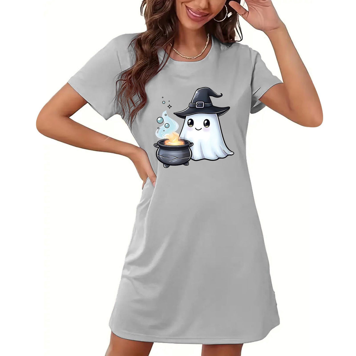 Censtreet Halloween Sleep Shirts for Women Short Sleeve Night Shirts for Sleeping Pullover Nightgown Soft Nightdress