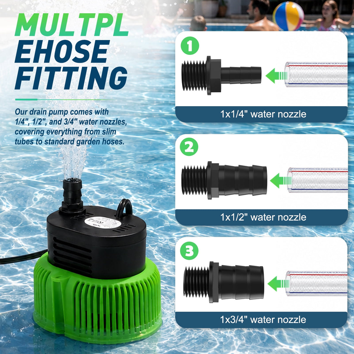 LAANPOLE Pool Cover Pump Above Ground - Submersible Sump Pump, Swimming Water Removal Pumps, with Drainage Hose & 25 Feet Extra Long Power Cord, 850