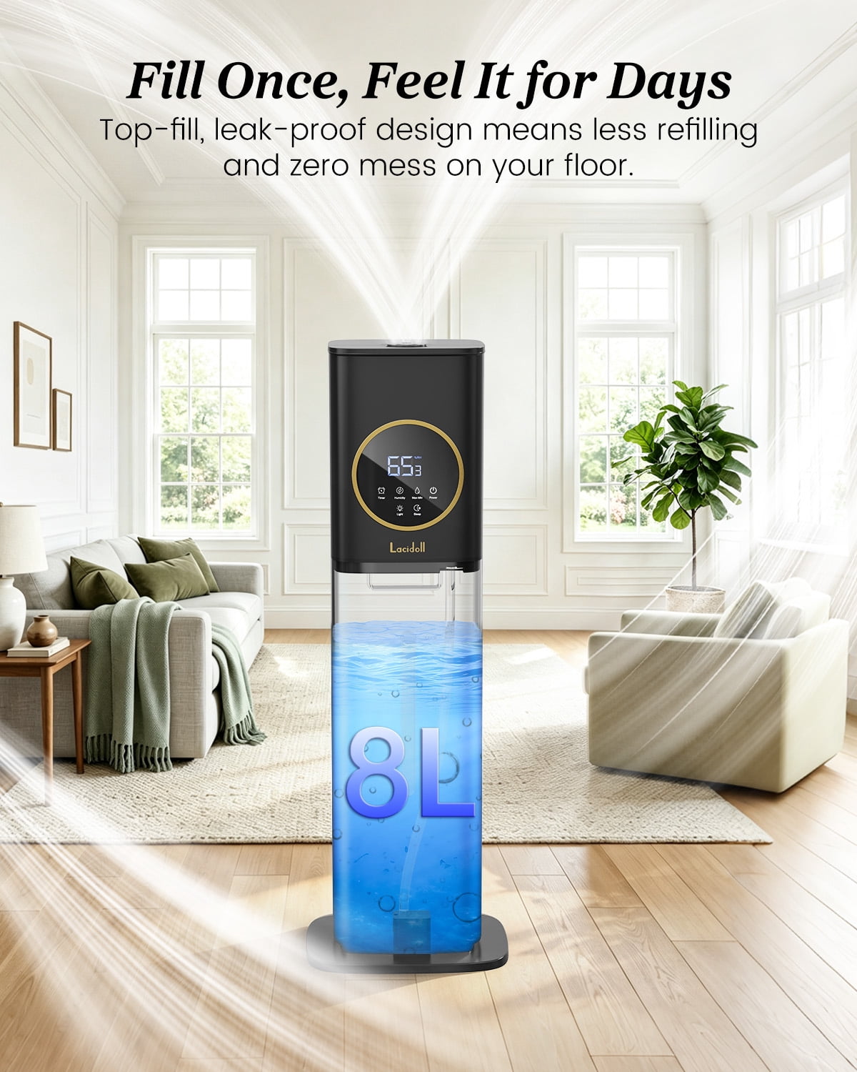 Humidifiers for Room Bedroom, 2.1Gal/8L Humidifiers for Home, Large Room, Top Fill Whole House Cool Mist for Plants Baby(Black)