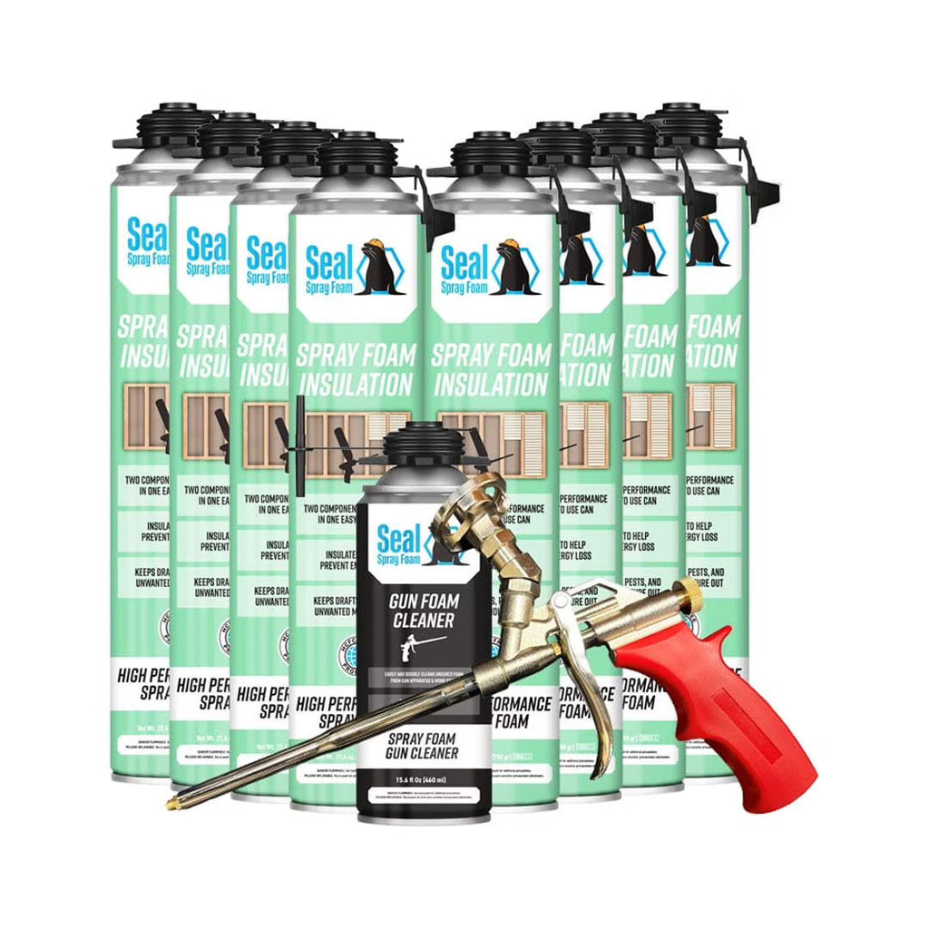 Seal Spray Foam Closed Cell Insulating Foam Can Kit, 200 Board FT, 8 Cans With Angled Gun Applicator And 1 Can Cleaner