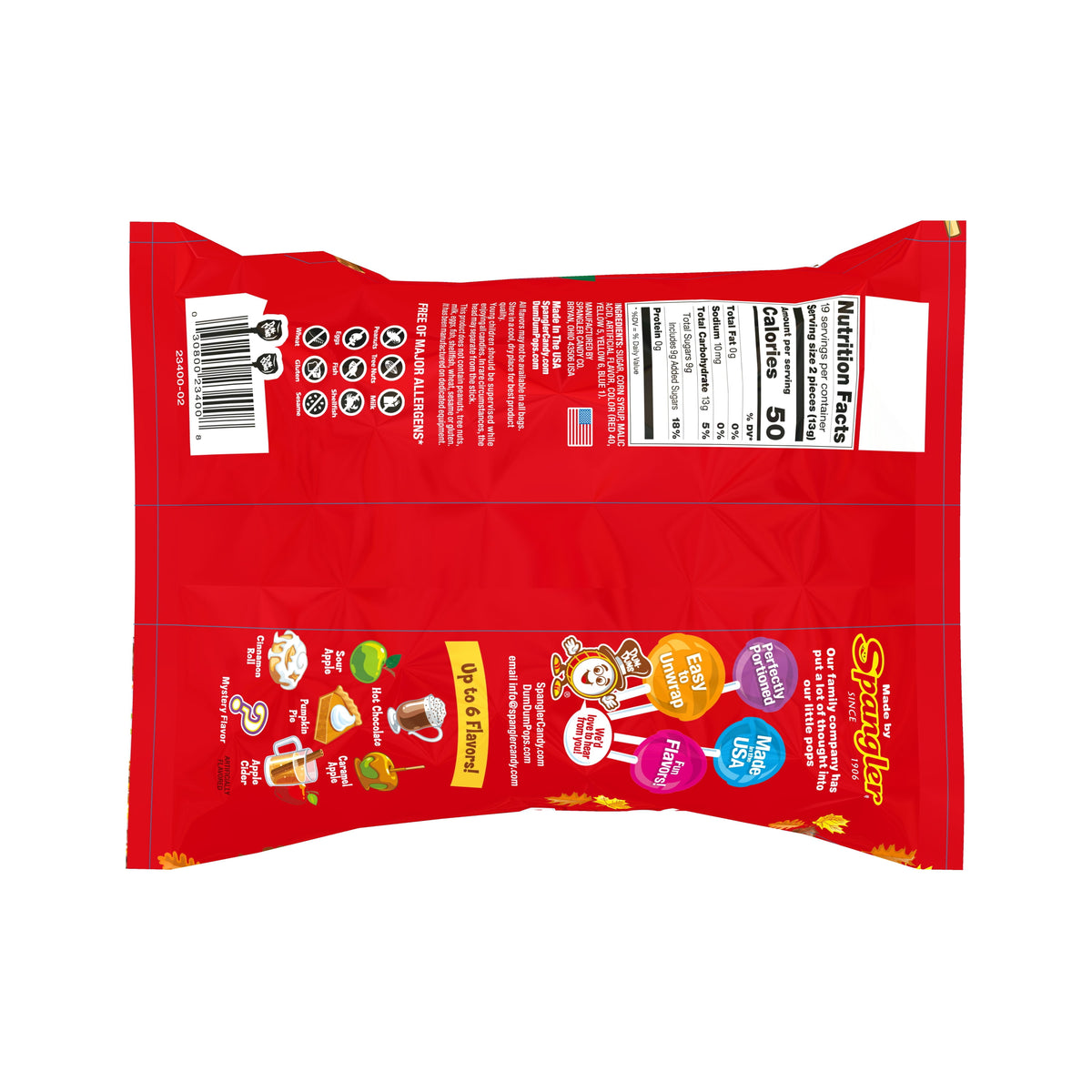 Dum Dums Fall Mix Halloween Assorted Candy, Allergen Free, Lollipops & Suckers, Hard Party Candy for Trick or Treat and Party Favors, 9oz Bag